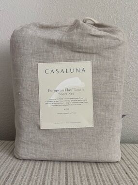 NWT King 100% Linen Sheet Set Natural - Casaluna